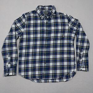 Eddie Bauer Flannel Shirt Men Size Medium Classic Fit Gray Blue Plaid